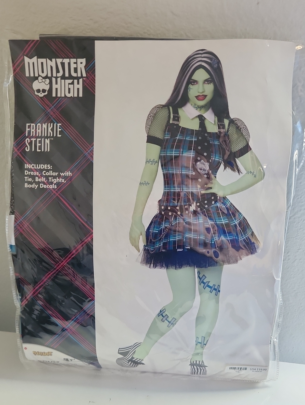 Monster High Frankie Stein Plaid Dress Costume in Blue, Black & Green
